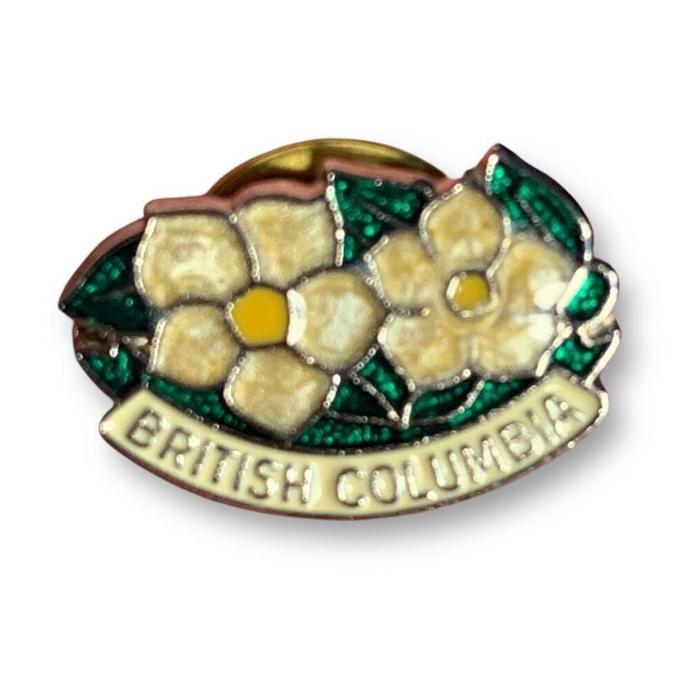 Vintage British Columbia Canada Cloisonné Enamel Dogwood Floral Lapel Pin